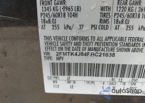 2015 Ford Edge Sel из США, поврежденный, VIN 2FMTK4J84FBC21638